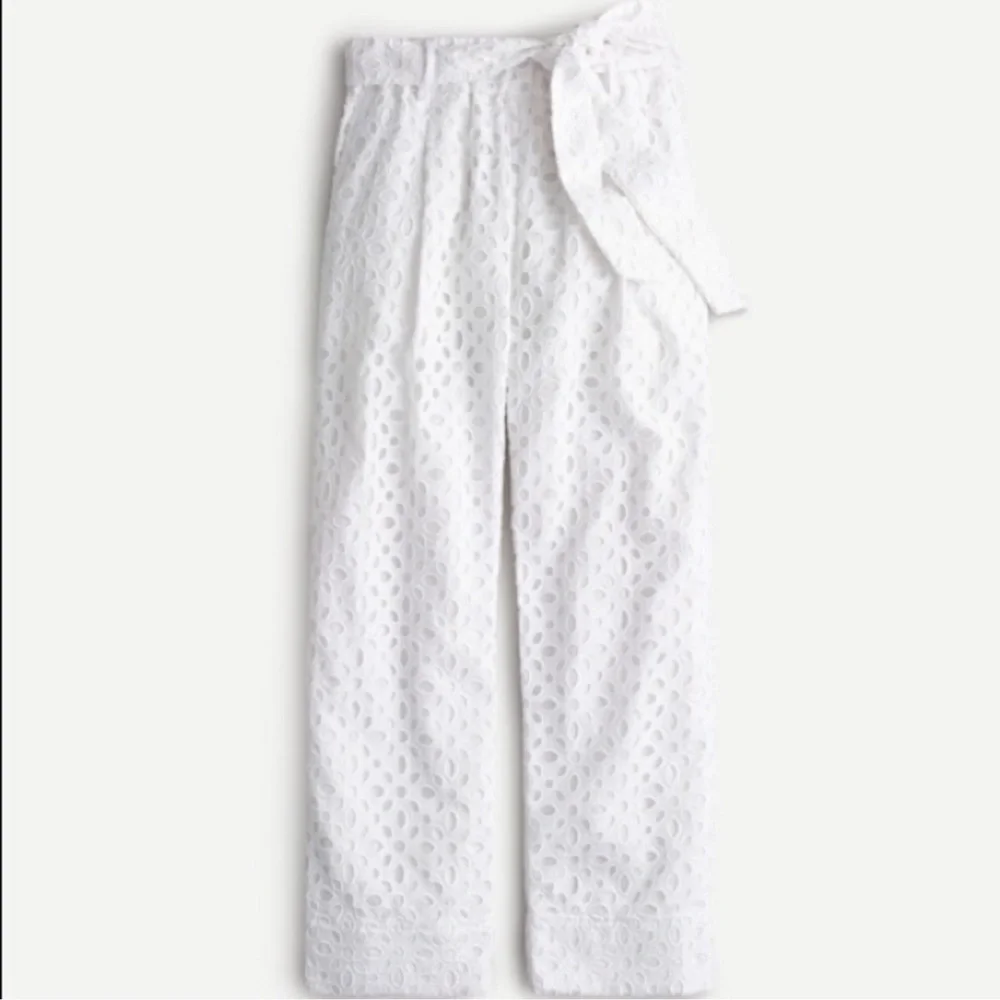 New J Crew White Tie-Waist Eyelet Wide Leg Pants‎ Sz 8
